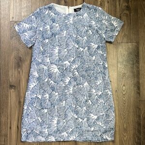 Blue Palm Leaf Print Dress